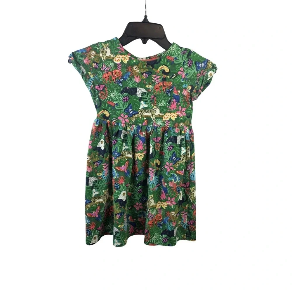 Mini Boden Girls Green Jungle Print Fit & Flare Cotton Jersey‎ Dress 6-7Y
